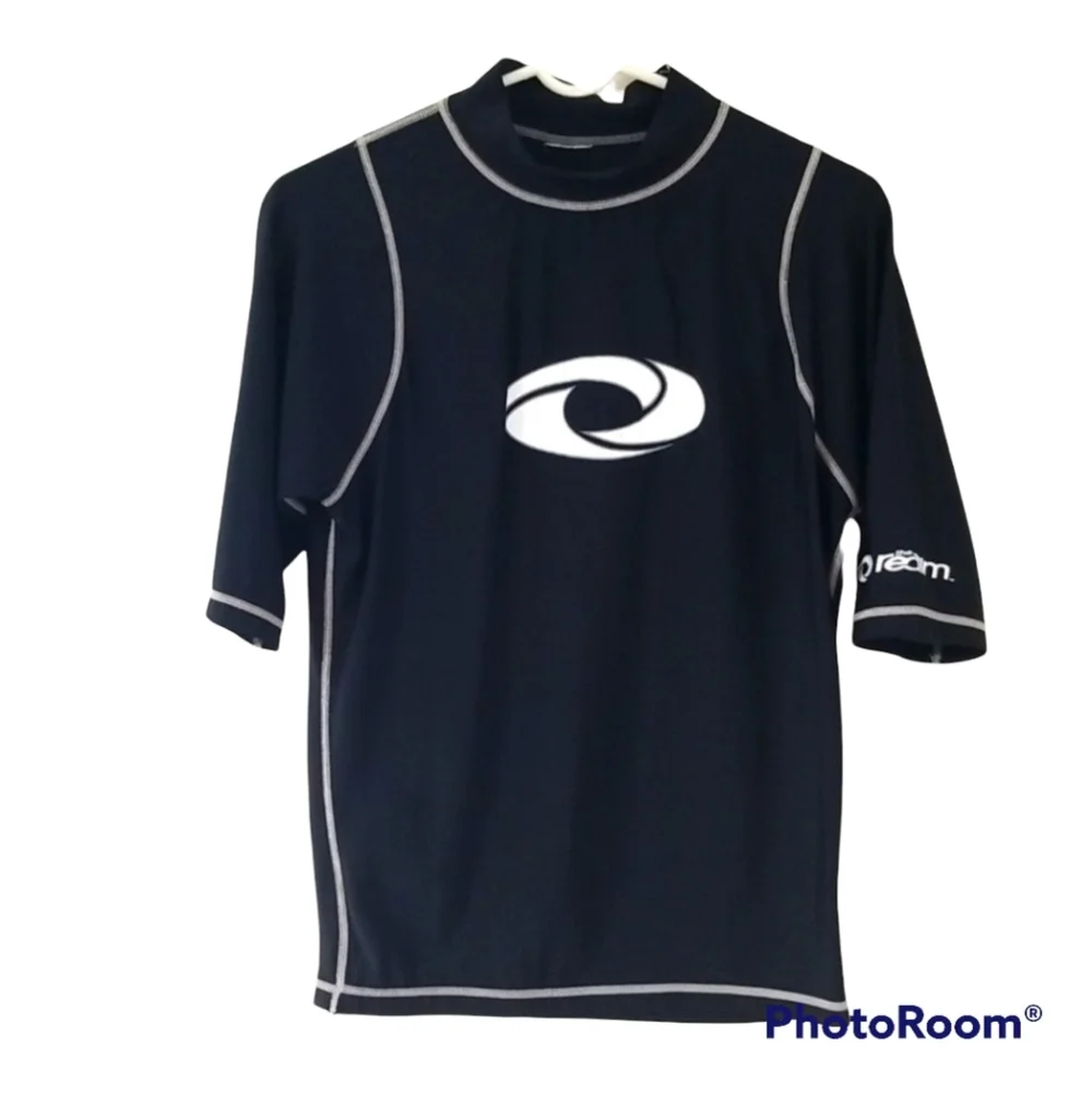 The Realm mens rashguard black/white swim surf shirt.